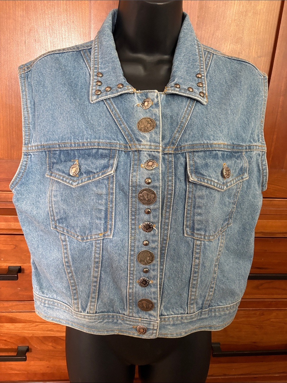Denim Vest with buffalo nickel Button Front